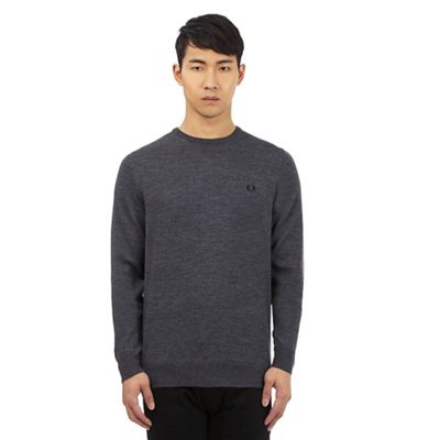 Fred Perry Grey pure Merino wool crew neck jumper